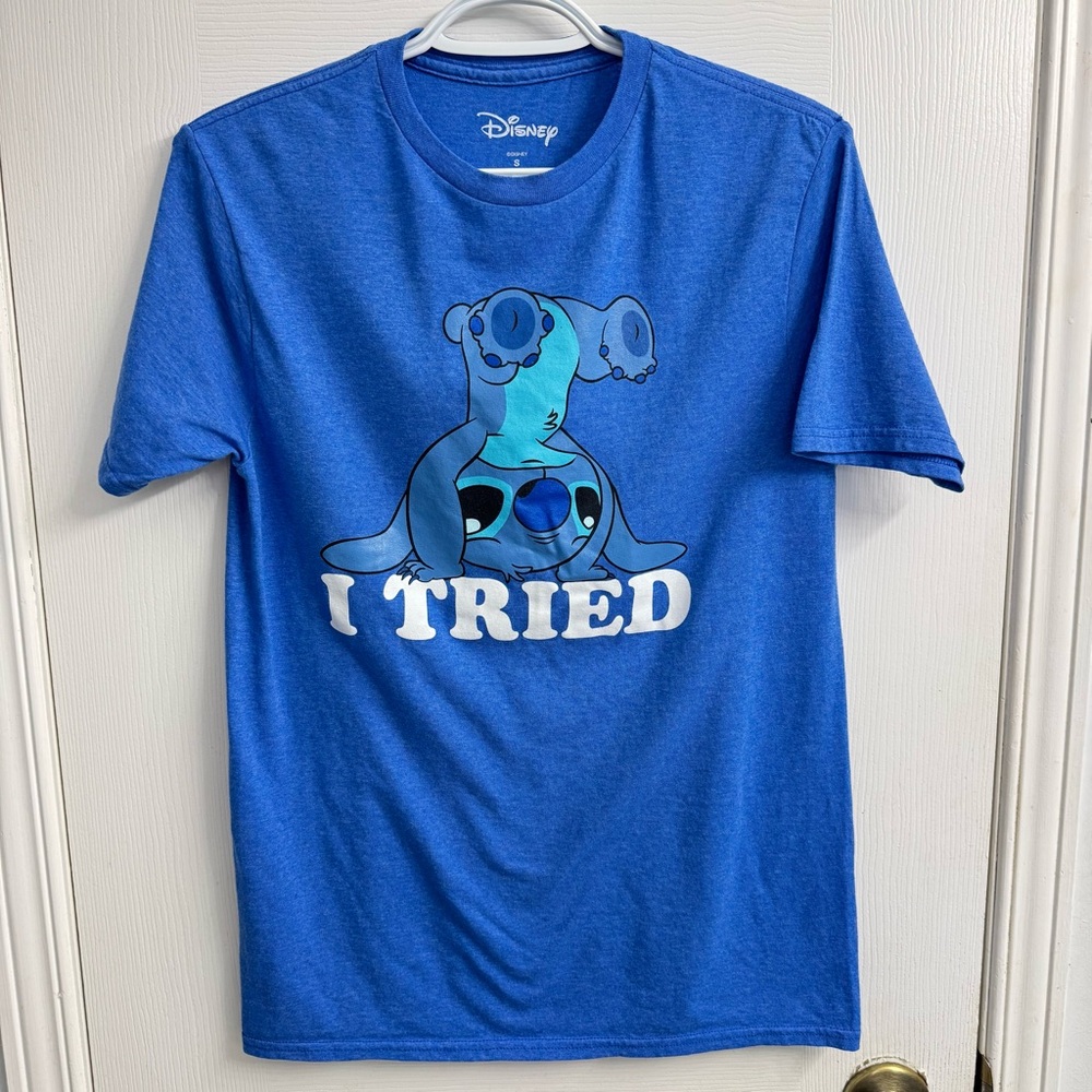 Disney Stitch I Tried Graphic T-Shirt S Blue Short Sleeve Unisex Tee Fandom